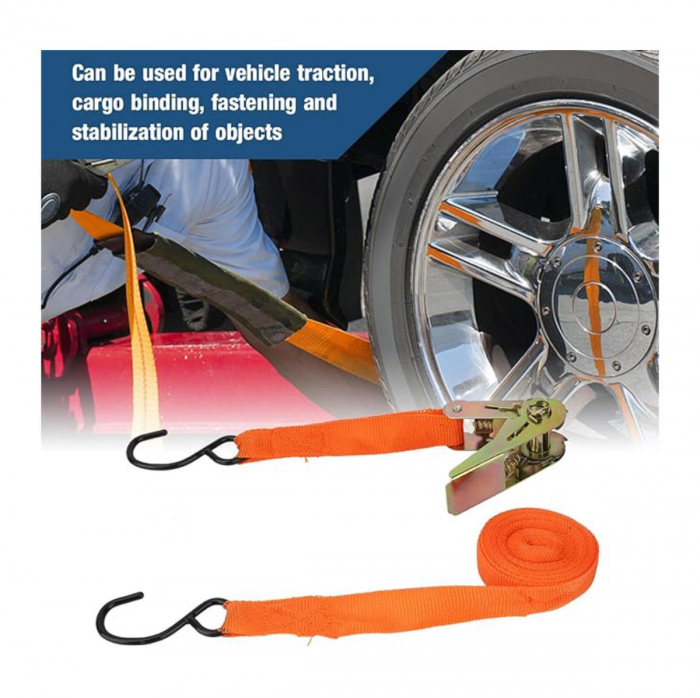 Curea de fixare cu clichet, carlig in forma S, 24 mm x 4 m, pentru tractarea vehiculului si legarea incarcaturii, 41386, portocalie [4]