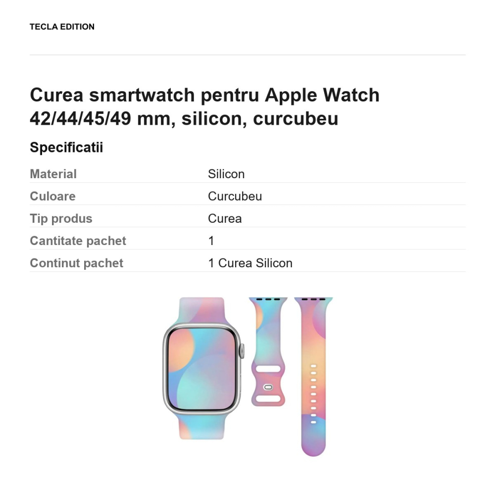 Curea smartwatch pentru Apple Watch 42/44/45/49 mm, silicon, curcubeu [3]
