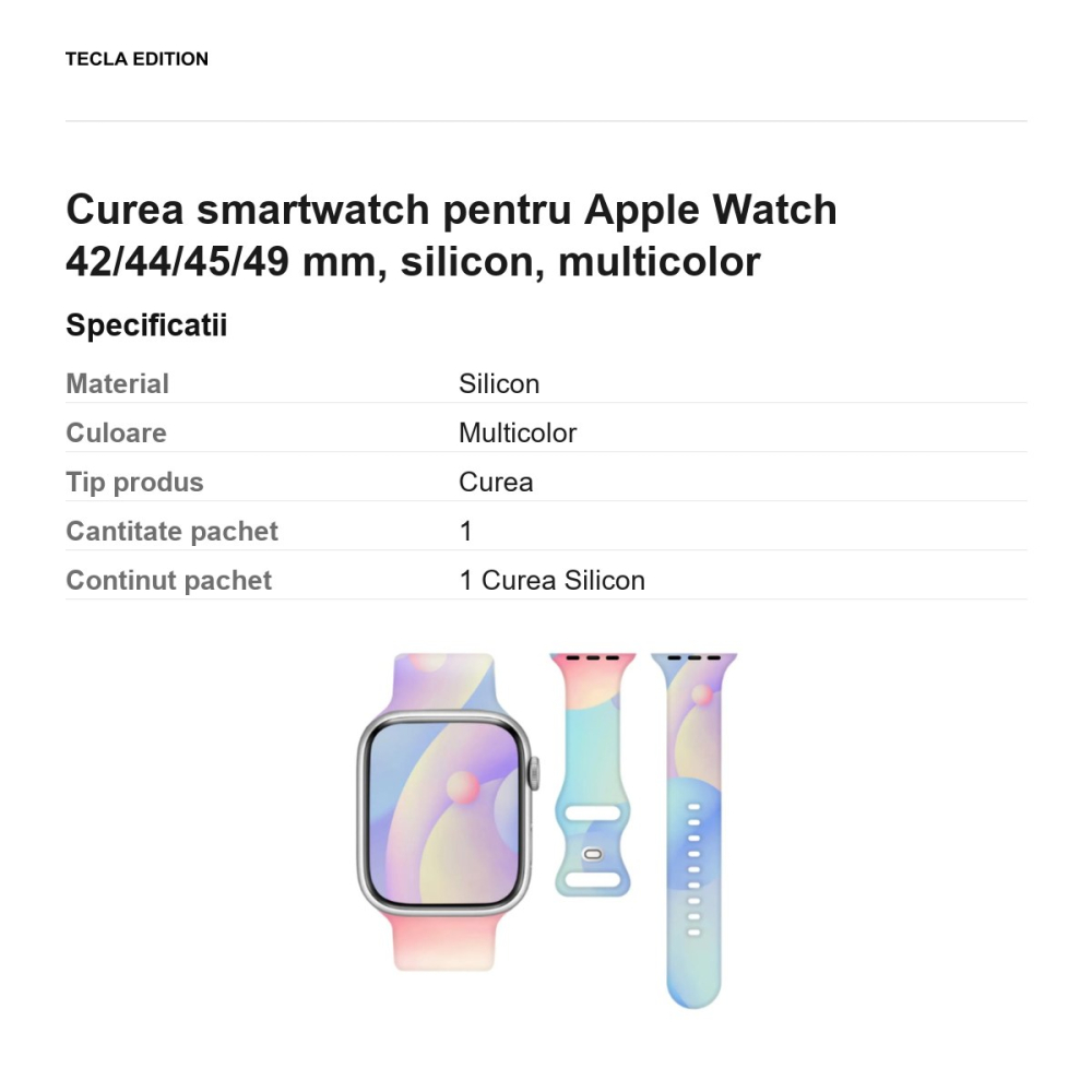 Curea smartwatch pentru Apple Watch 42/44/45/49 mm, silicon, multicolor [3]