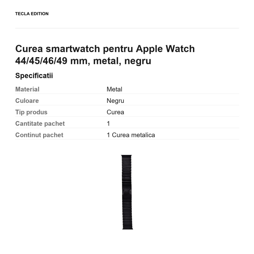 Curea smartwatch pentru Apple Watch 44/45/46/49 mm, metal, negru [3]