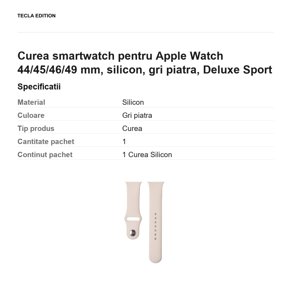 Curea smartwatch pentru Apple Watch 44/45/46/49 mm, silicon, gri piatra, Deluxe Sport [3]