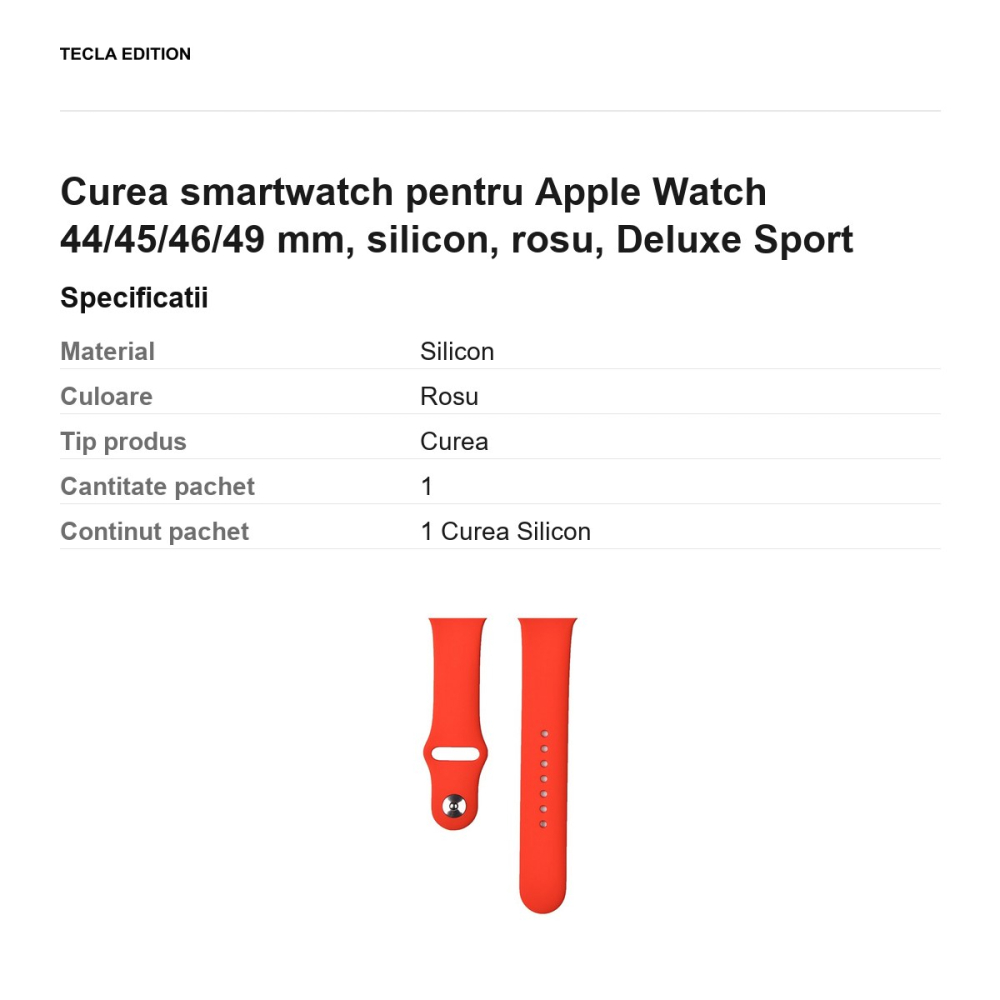 Curea smartwatch pentru Apple Watch 44/45/46/49 mm, silicon, rosu, Deluxe Sport [3]