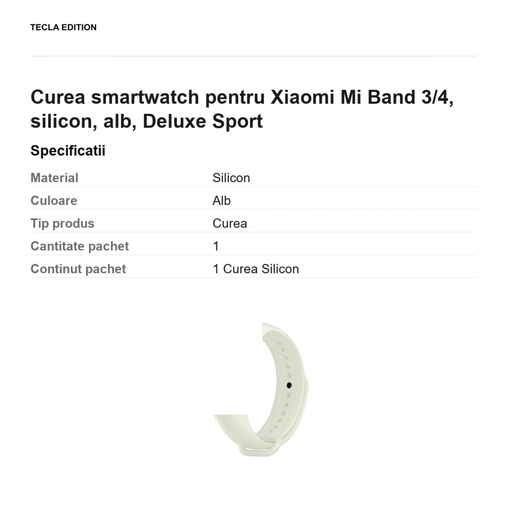 Curea smartwatch pentru Xiaomi Mi Band 3/4, silicon, alb, Deluxe Sport [3]