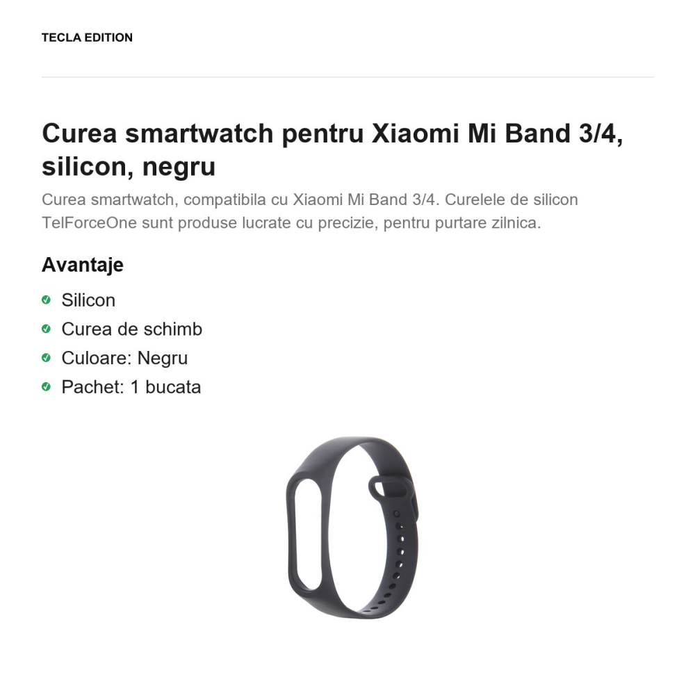 Curea smartwatch pentru Xiaomi Mi Band 3/4, silicon, negru [2]