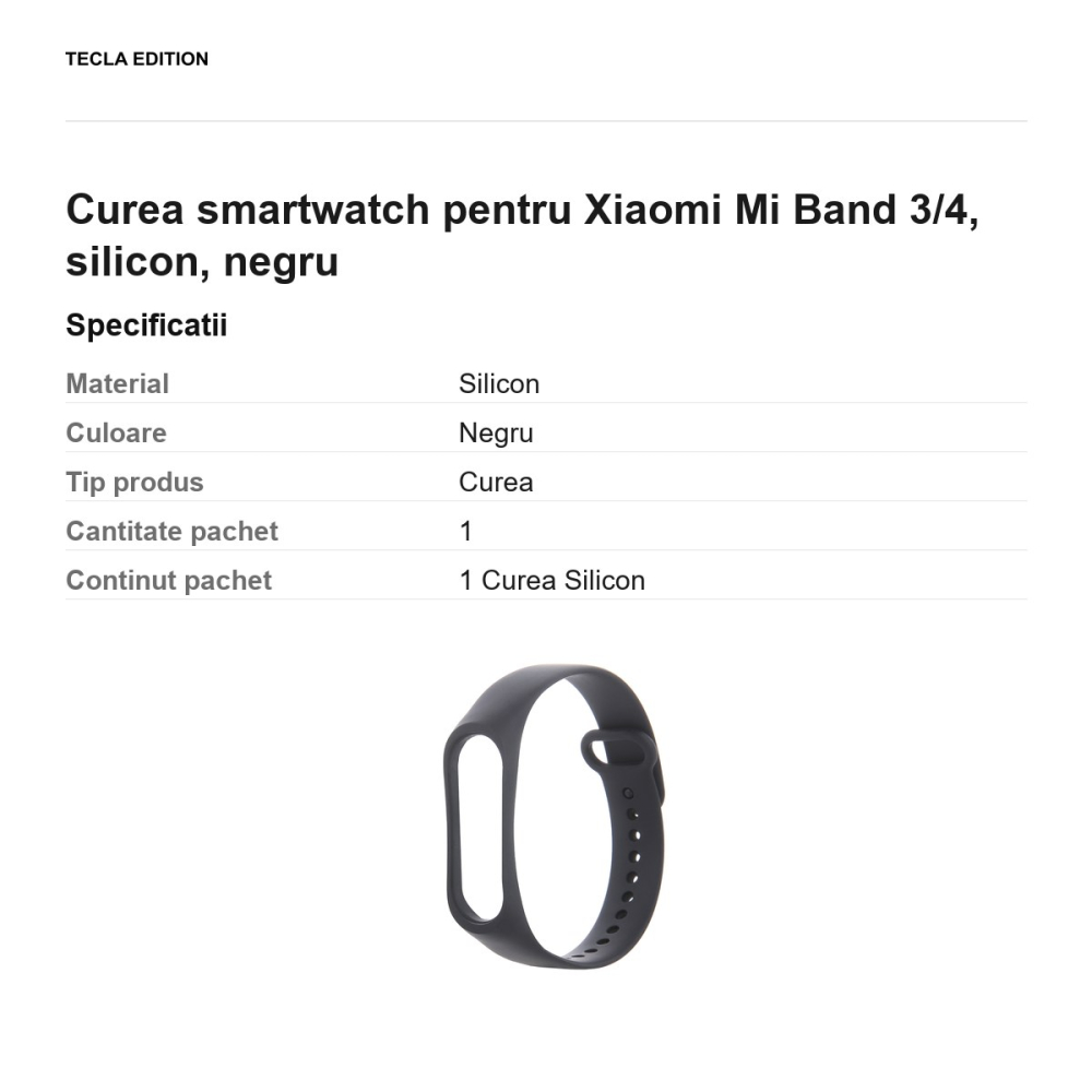 Curea smartwatch pentru Xiaomi Mi Band 3/4, silicon, negru [3]