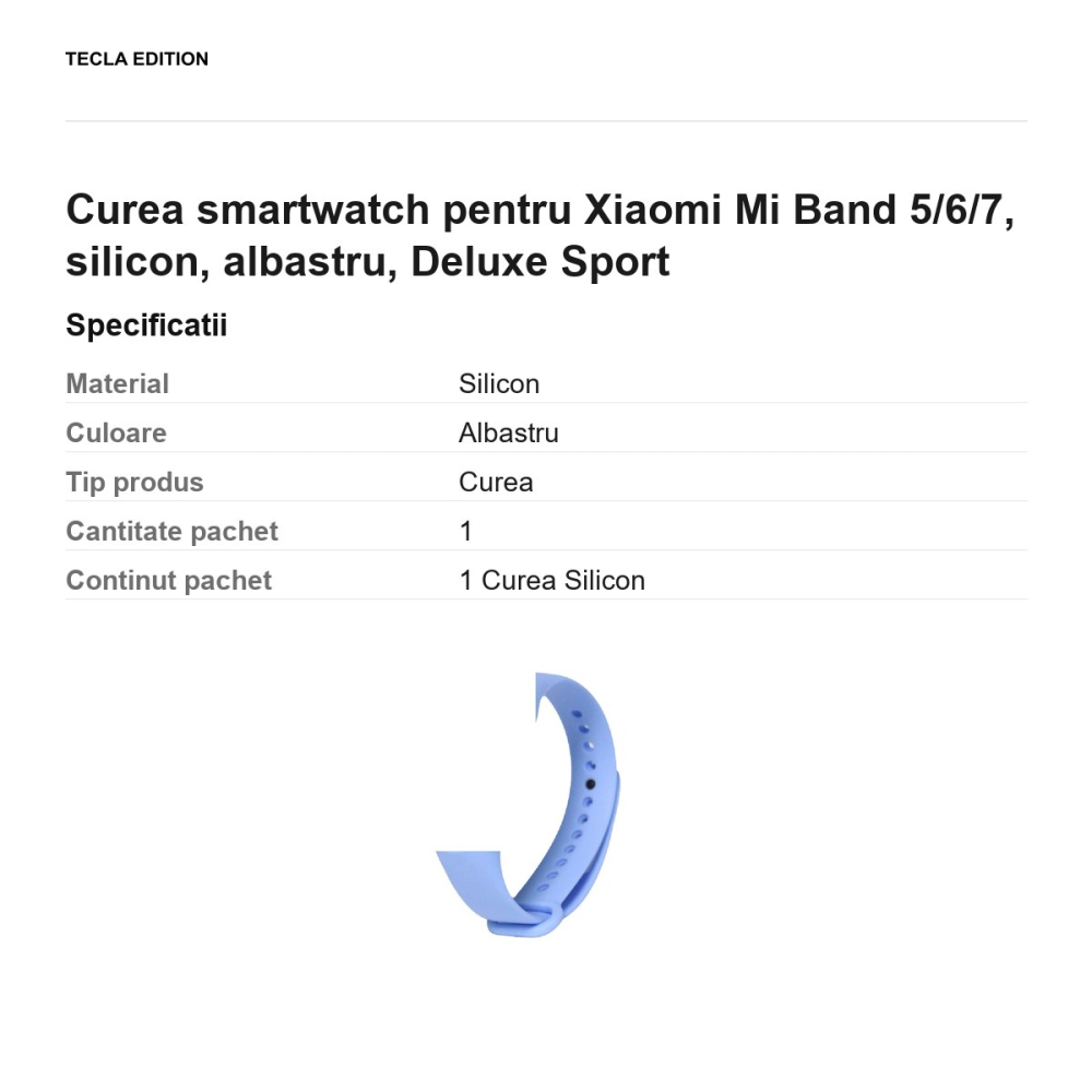 Curea smartwatch pentru Xiaomi Mi Band 5/6/7, silicon, albastru, Deluxe Sport [3]
