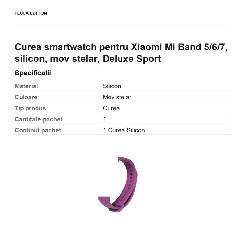 Curea smartwatch pentru Xiaomi Mi Band 5/6/7, silicon, mov stelar, Deluxe Sport [3]
