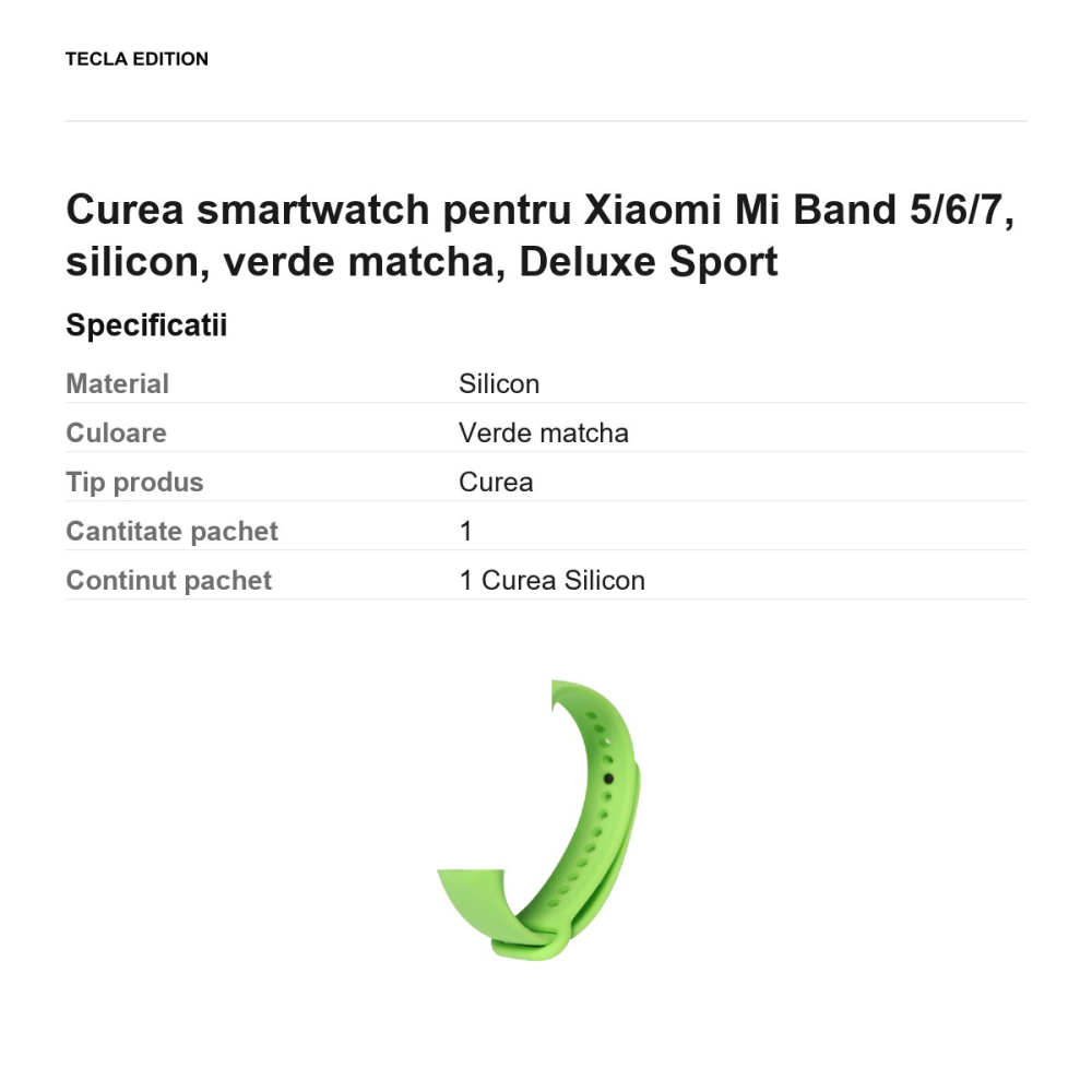 Curea smartwatch pentru Xiaomi Mi Band 5/6/7, silicon, verde matcha, Deluxe Sport [3]