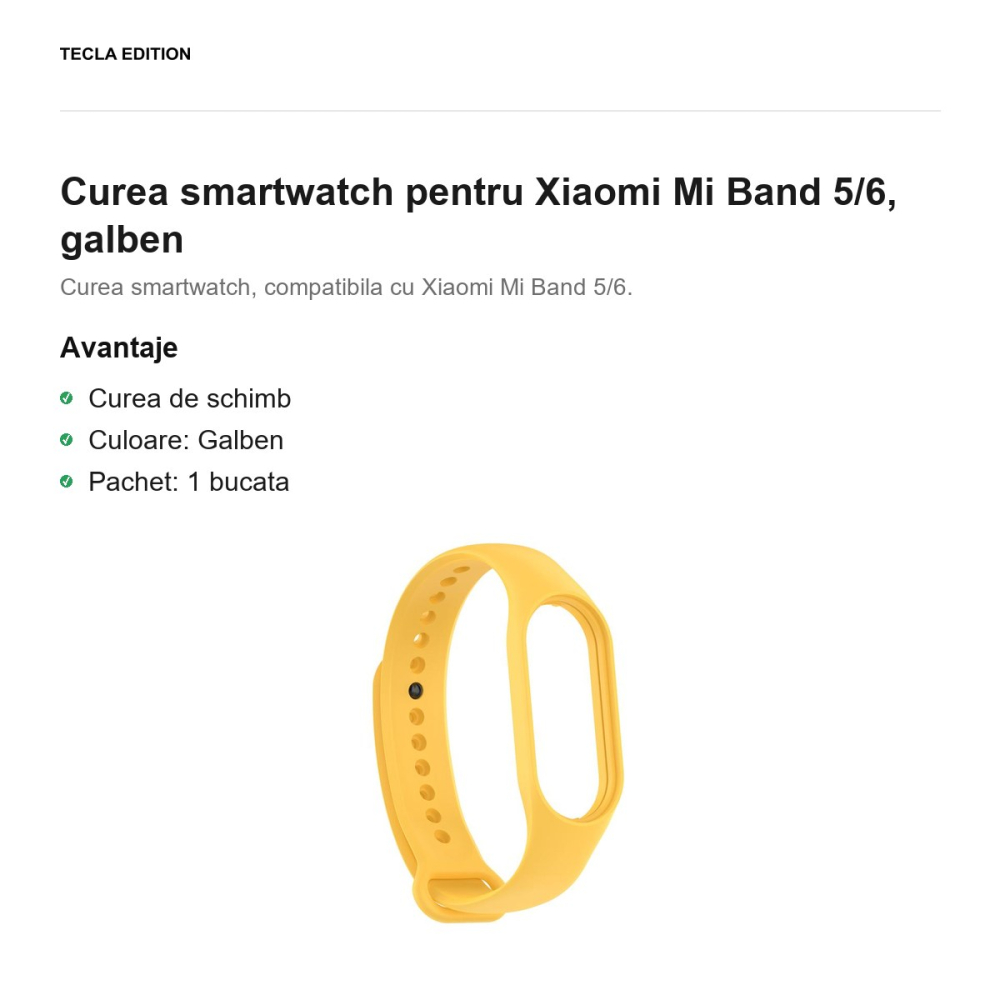 Curea smartwatch pentru Xiaomi Mi Band 5/6, galben [2]