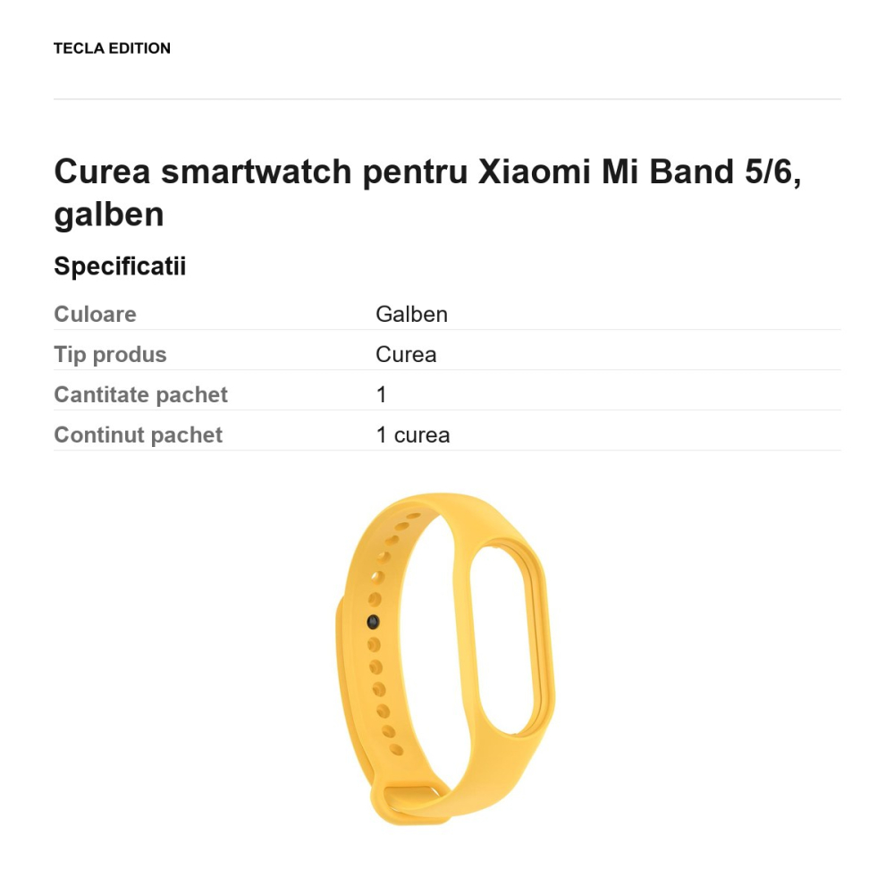 Curea smartwatch pentru Xiaomi Mi Band 5/6, galben [3]