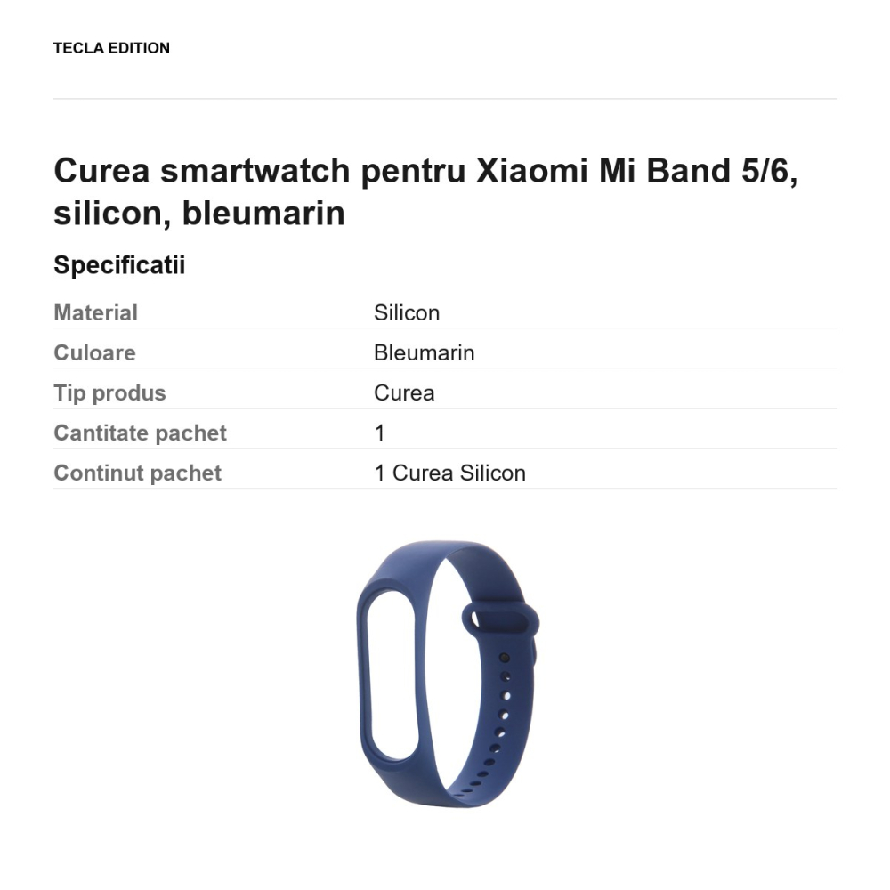 Curea smartwatch pentru Xiaomi Mi Band 5/6, silicon, bleumarin [3]