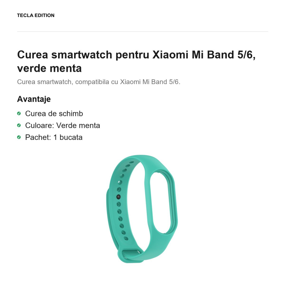 Curea smartwatch pentru Xiaomi Mi Band 5/6, verde menta [2]