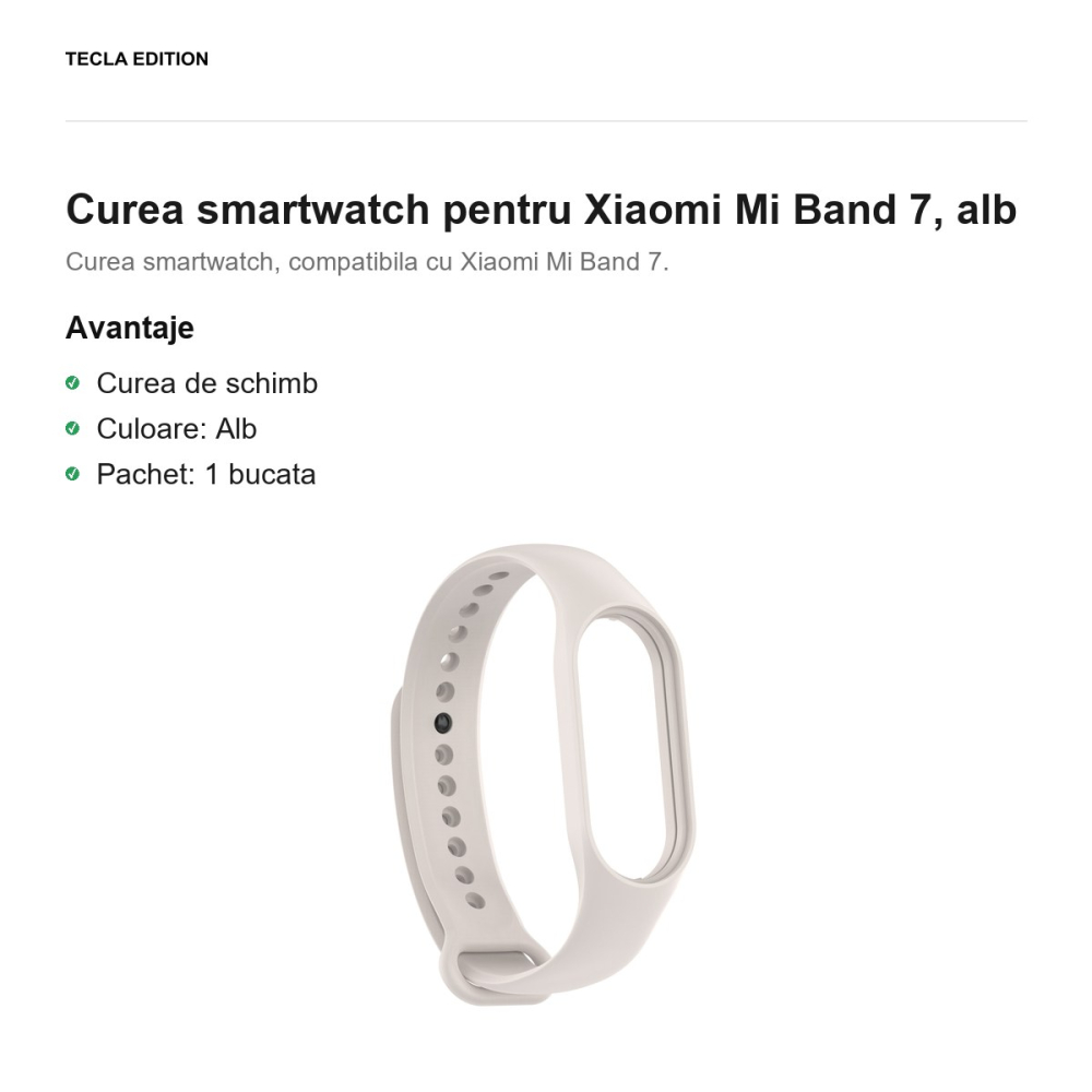 Curea smartwatch pentru Xiaomi Mi Band 7, alb [2]