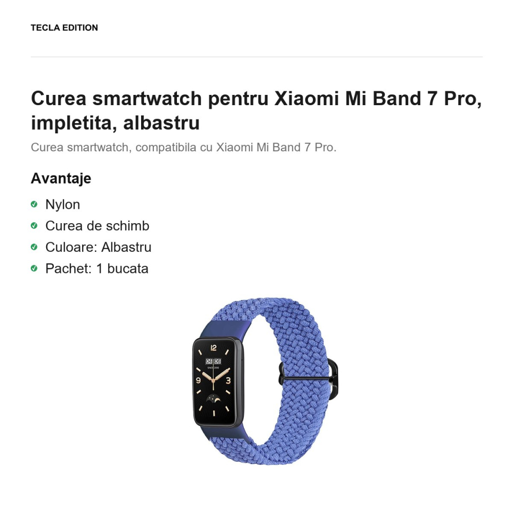 Curea smartwatch pentru Xiaomi Mi Band 7 Pro, impletita, albastru [2]