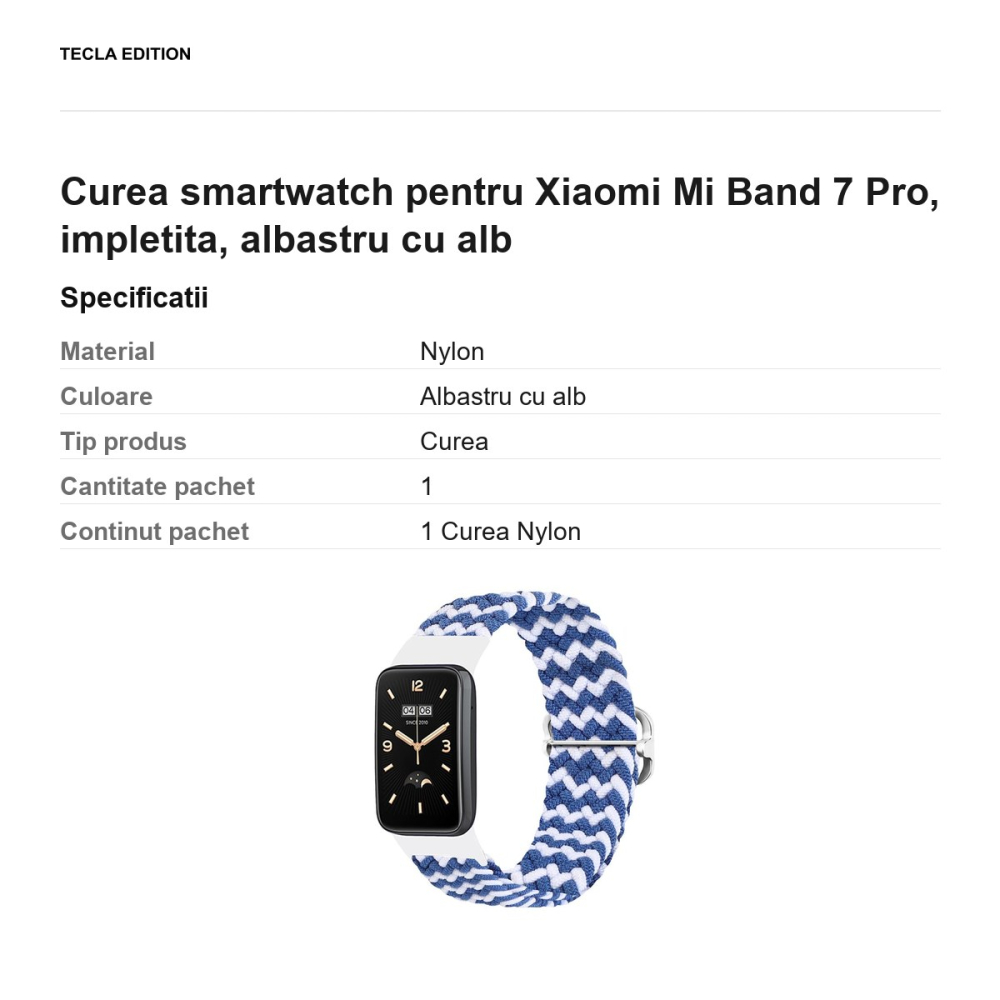 Curea smartwatch pentru Xiaomi Mi Band 7 Pro, impletita, albastru cu alb [3]