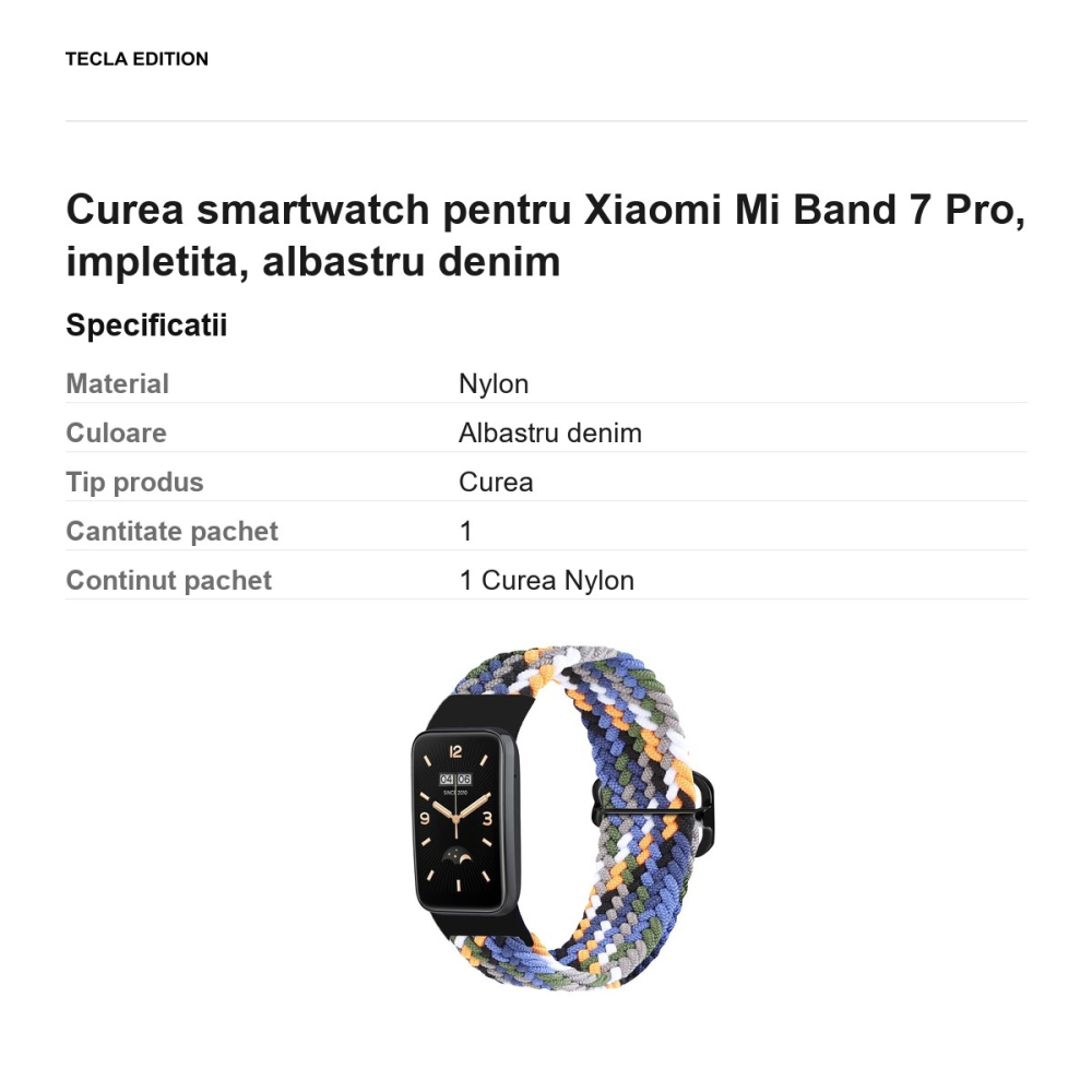 Curea smartwatch pentru Xiaomi Mi Band 7 Pro, impletita, albastru denim [3]