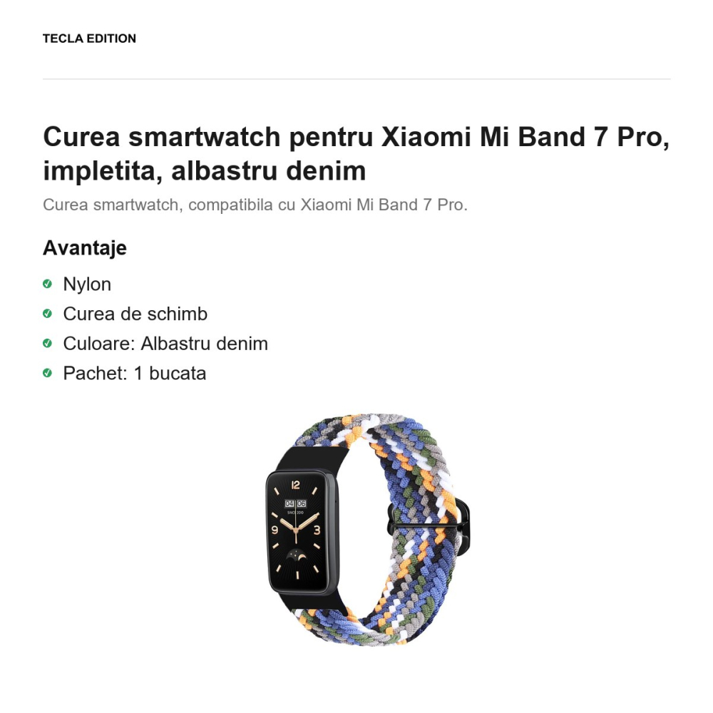 Curea smartwatch pentru Xiaomi Mi Band 7 Pro, impletita, albastru denim [2]