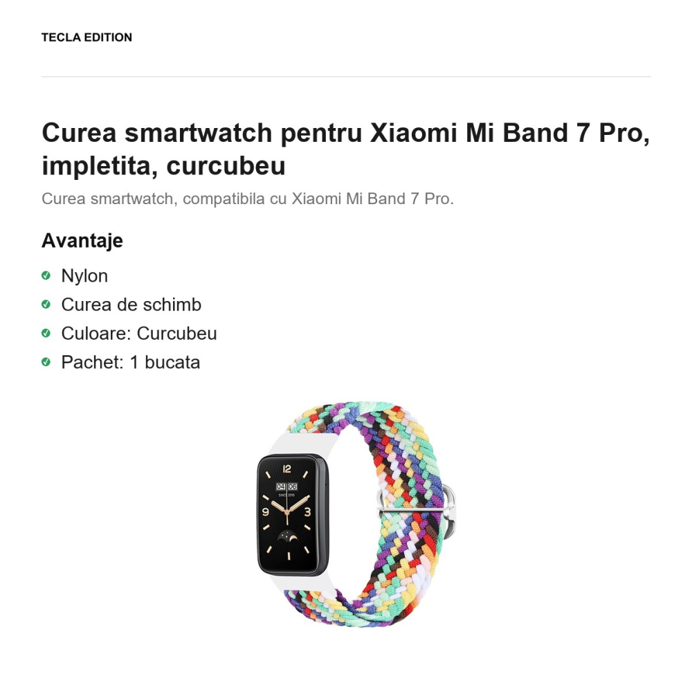 Curea smartwatch pentru Xiaomi Mi Band 7 Pro, impletita, curcubeu [2]
