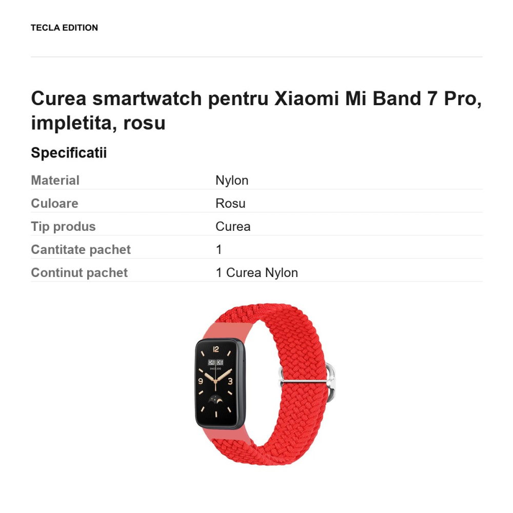 Curea smartwatch pentru Xiaomi Mi Band 7 Pro, impletita, rosu [3]
