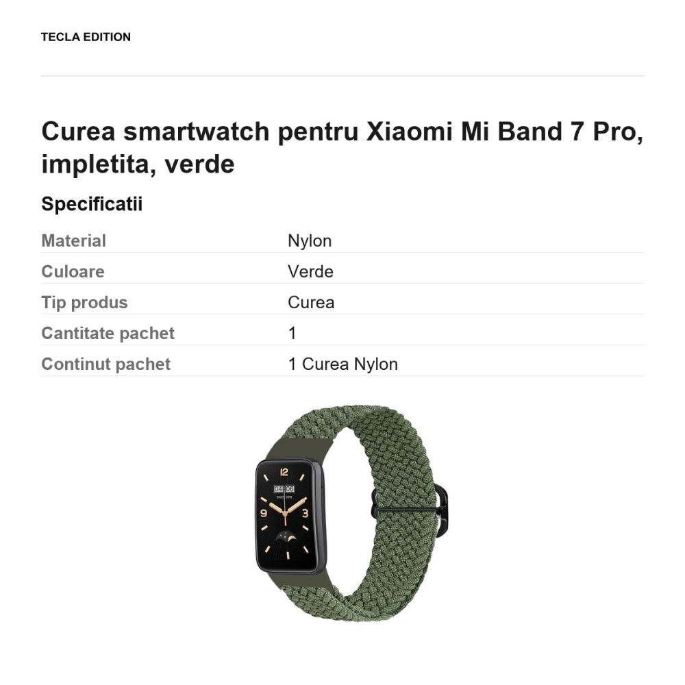 Curea smartwatch pentru Xiaomi Mi Band 7 Pro, impletita, verde [3]