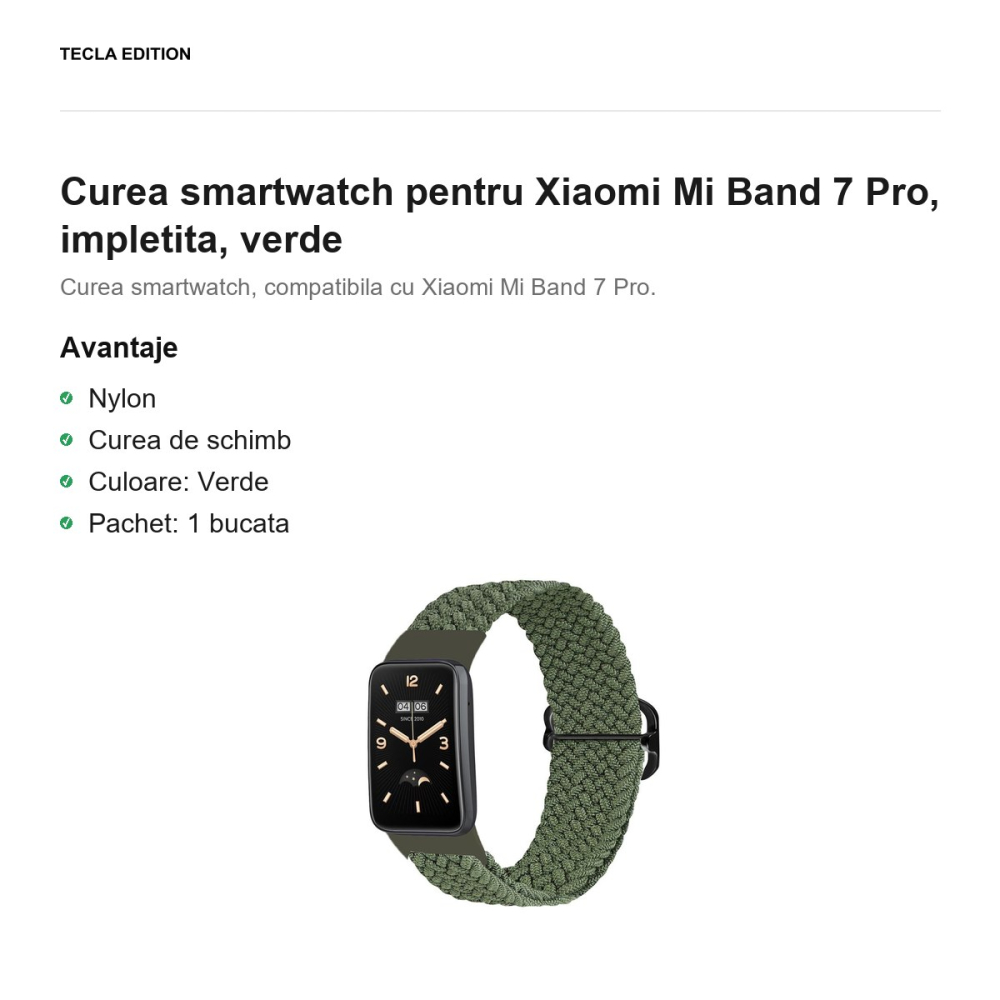 Curea smartwatch pentru Xiaomi Mi Band 7 Pro, impletita, verde [2]