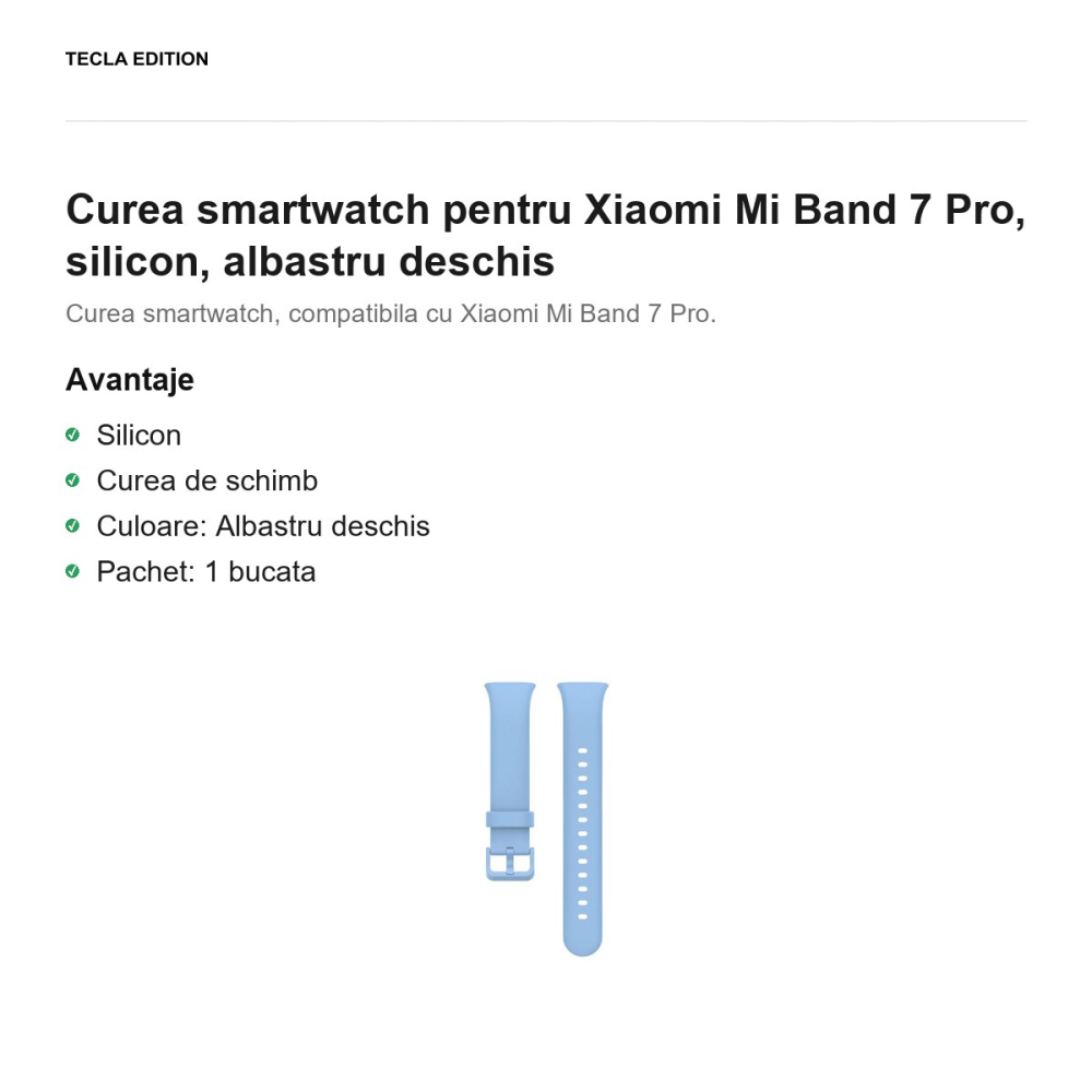 Curea smartwatch pentru Xiaomi Mi Band 7 Pro, silicon, albastru deschis [2]