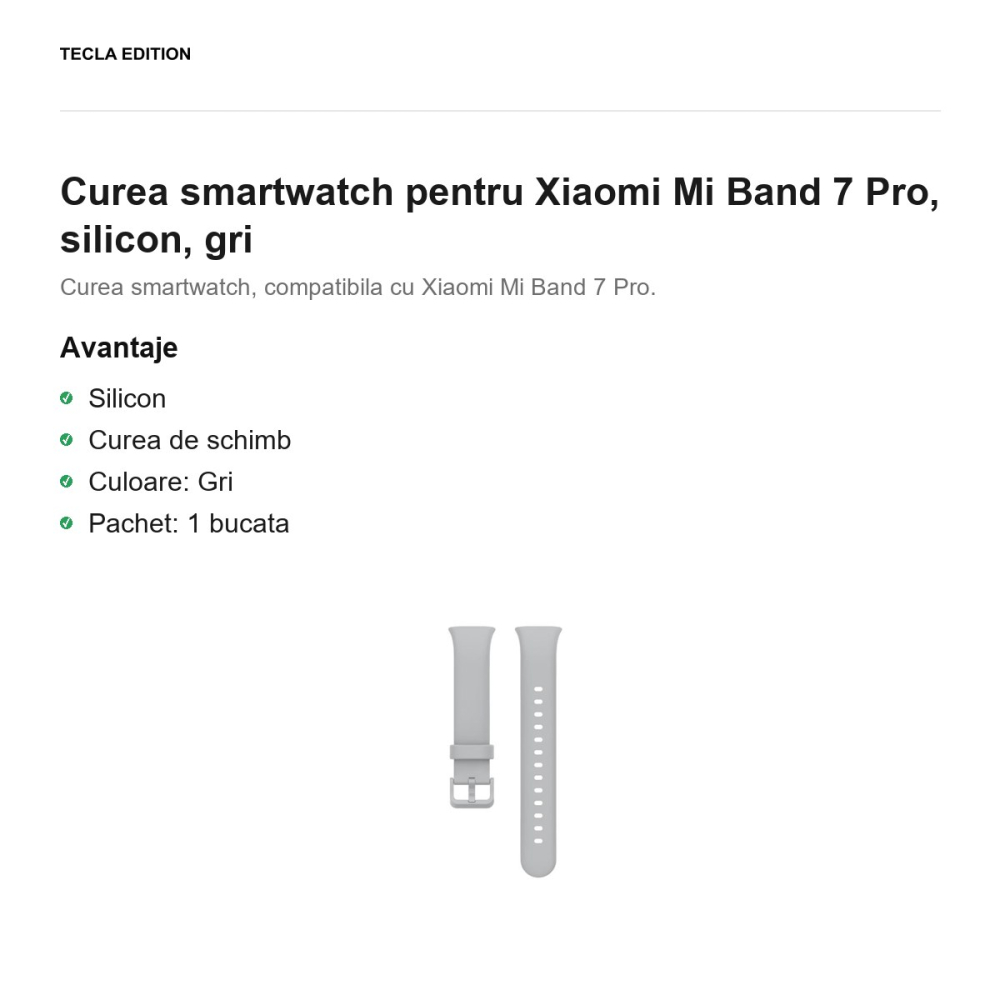 Curea smartwatch pentru Xiaomi Mi Band 7 Pro, silicon, gri [2]
