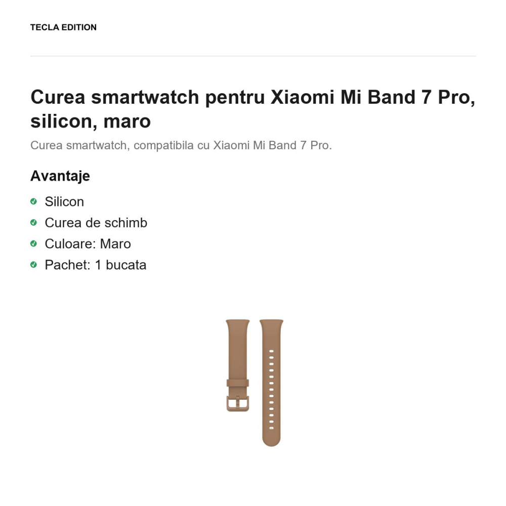 Curea smartwatch pentru Xiaomi Mi Band 7 Pro, silicon, maro [2]