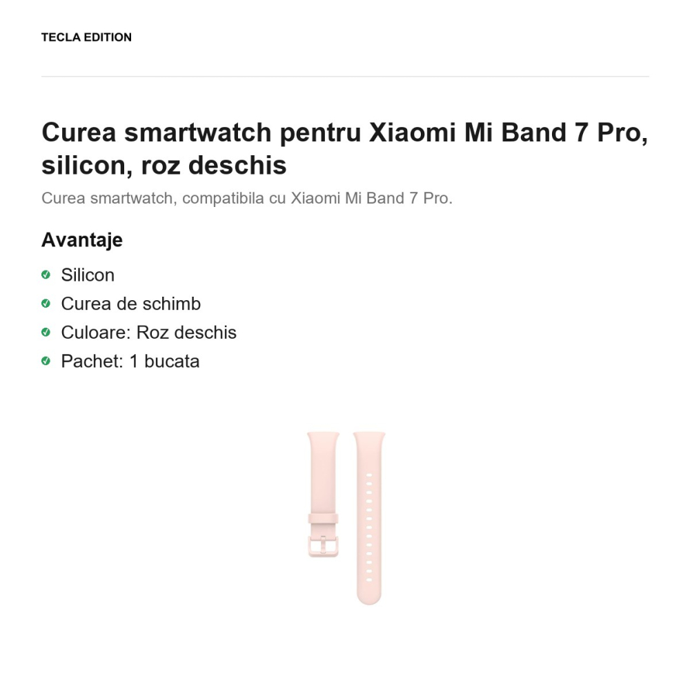 Curea smartwatch pentru Xiaomi Mi Band 7 Pro, silicon, roz deschis [2]