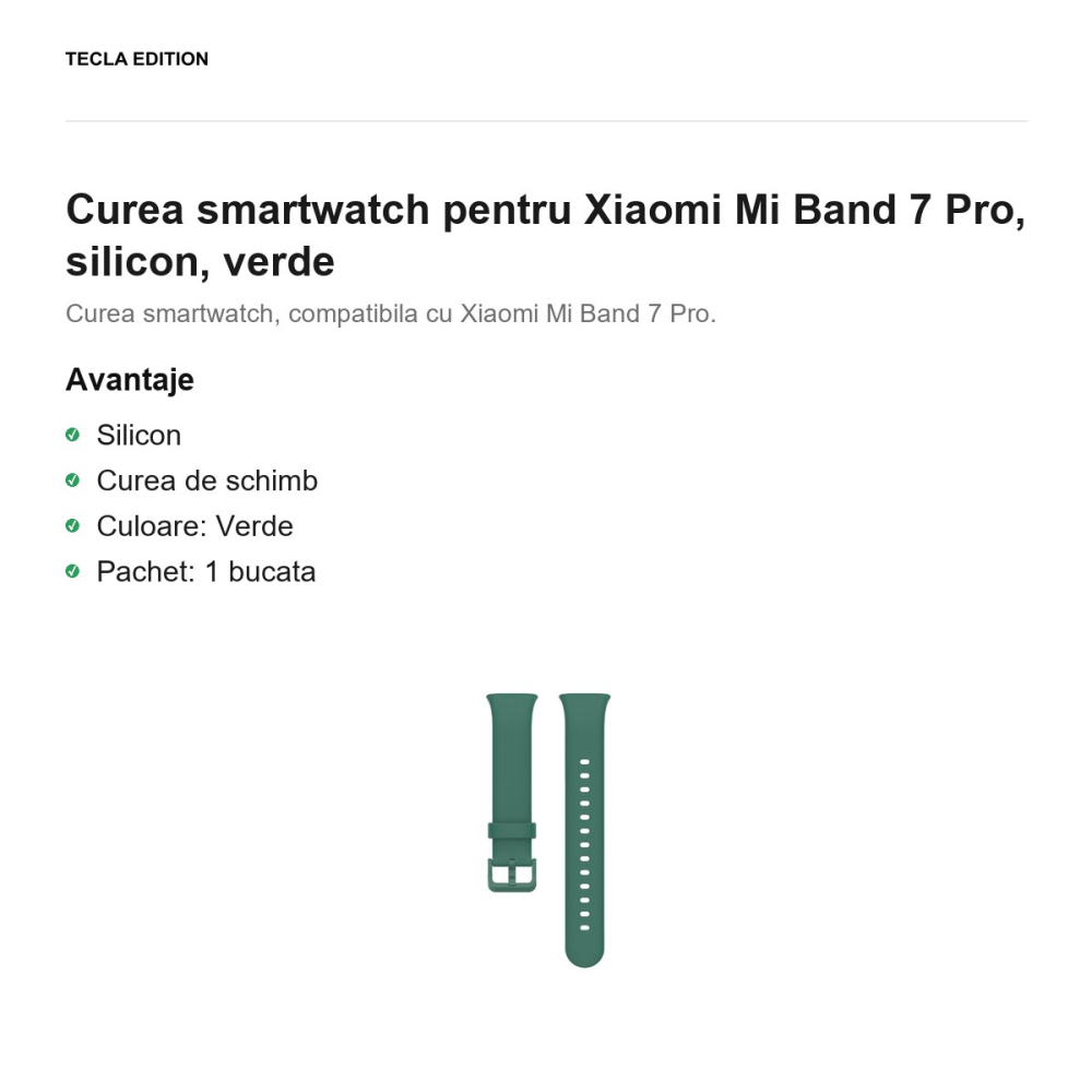Curea smartwatch pentru Xiaomi Mi Band 7 Pro, silicon, verde [2]