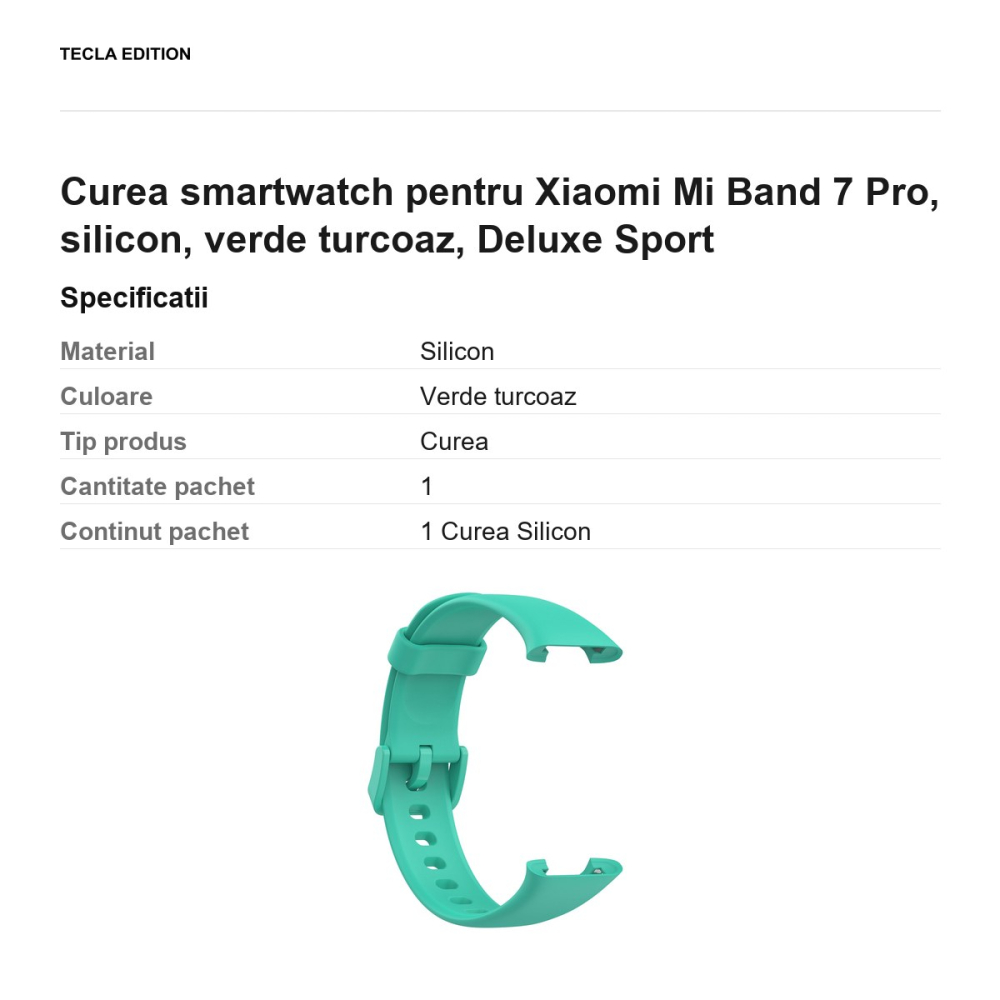 Curea smartwatch pentru Xiaomi Mi Band 7 Pro, silicon, verde turcoaz, Deluxe Sport [3]