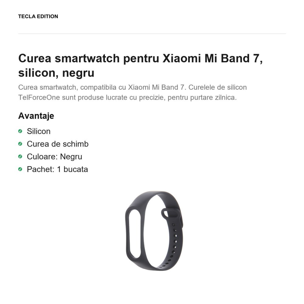 Curea smartwatch pentru Xiaomi Mi Band 7, silicon, negru [2]