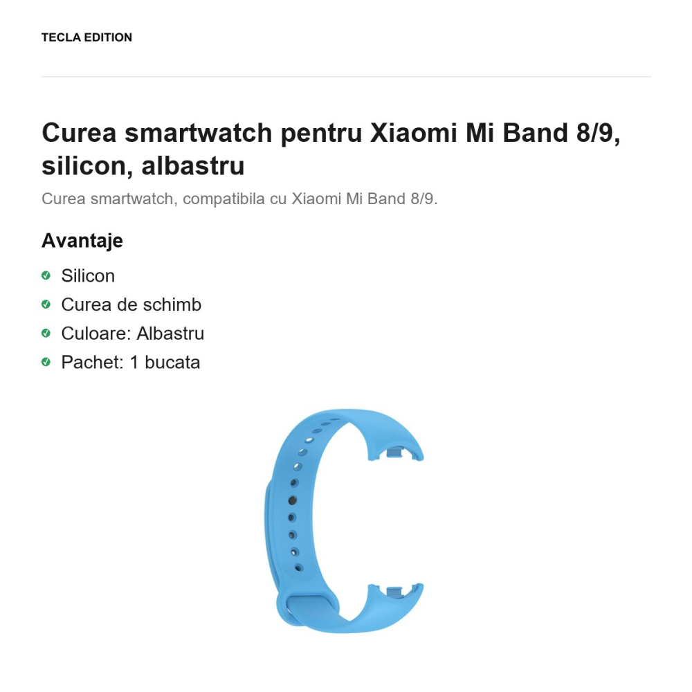 Curea smartwatch pentru Xiaomi Mi Band 8/9, silicon, albastru [2]