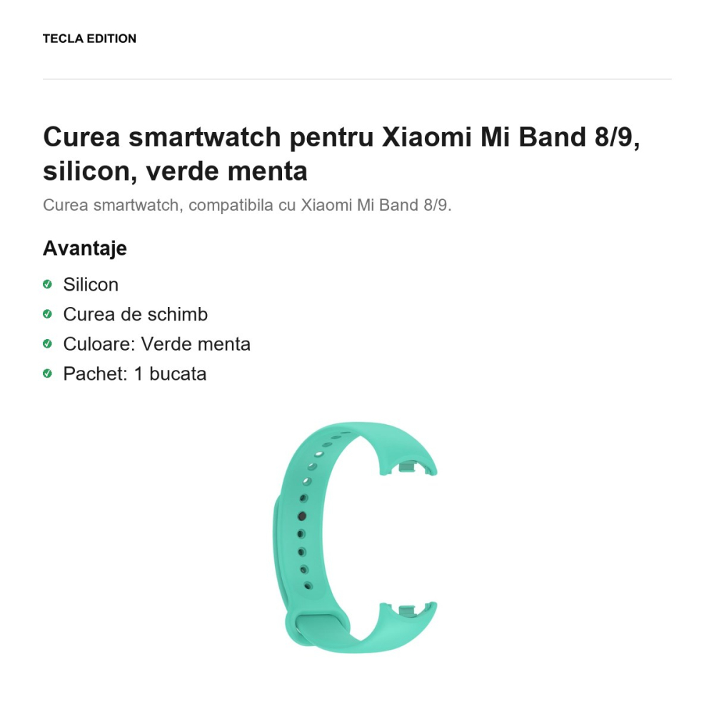 Curea smartwatch pentru Xiaomi Mi Band 8/9, silicon, verde menta [2]