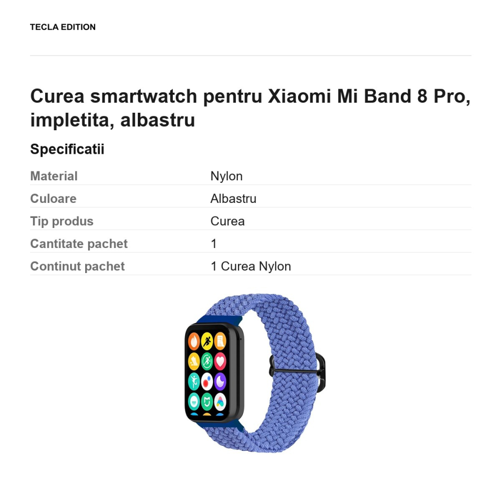 Curea smartwatch pentru Xiaomi Mi Band 8 Pro, impletita, albastru [3]