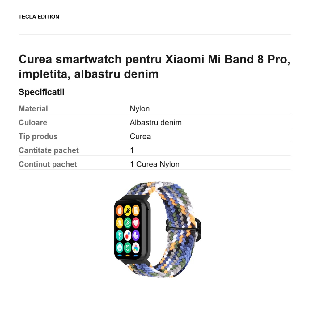 Curea smartwatch pentru Xiaomi Mi Band 8 Pro, impletita, albastru denim [3]