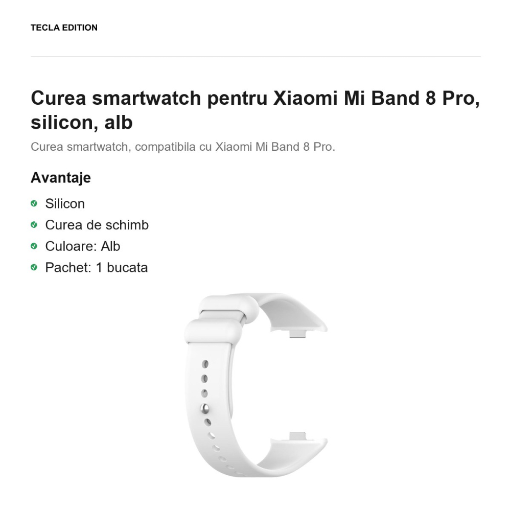 Curea smartwatch pentru Xiaomi Mi Band 8 Pro, silicon, alb [2]