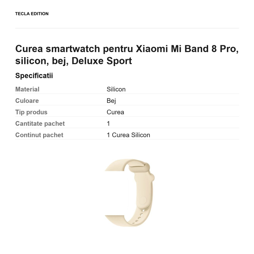 Curea smartwatch pentru Xiaomi Mi Band 8 Pro, silicon, bej, Deluxe Sport [3]