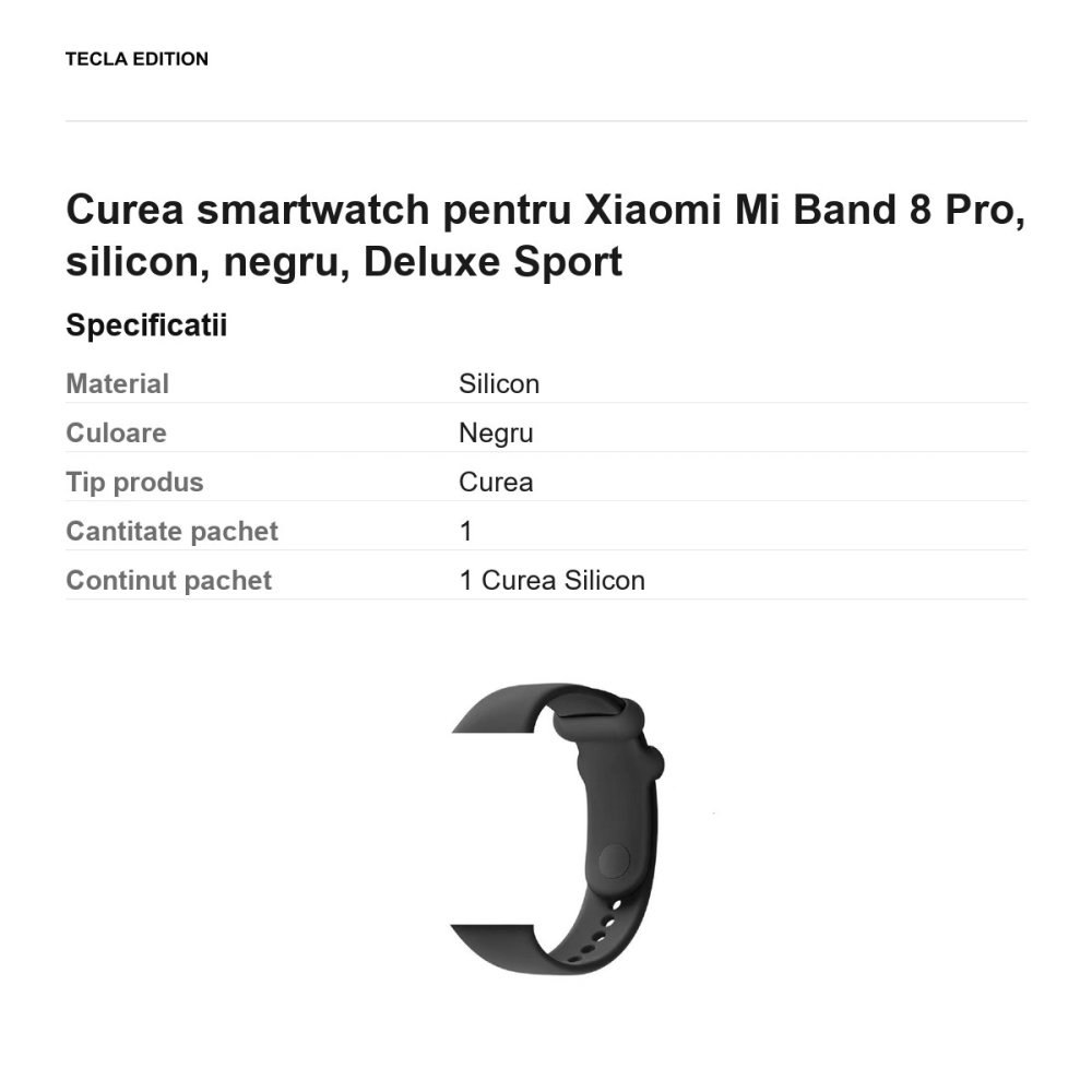 Curea smartwatch pentru Xiaomi Mi Band 8 Pro, silicon, negru, Deluxe Sport [3]