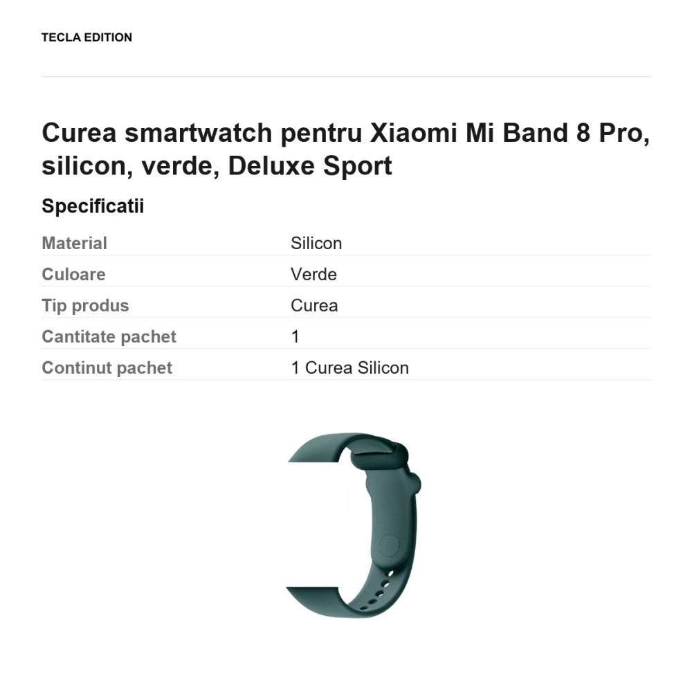 Curea smartwatch pentru Xiaomi Mi Band 8 Pro, silicon, verde, Deluxe Sport [3]