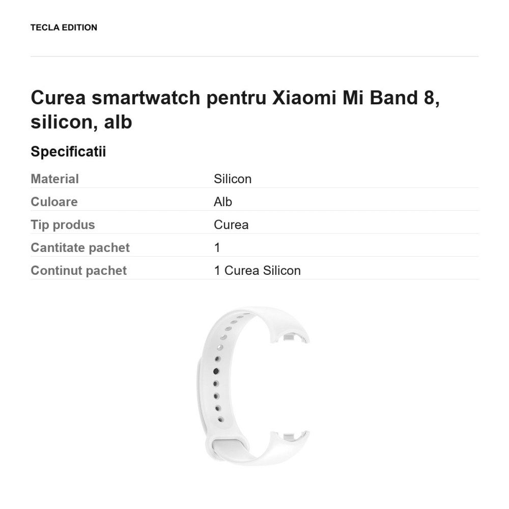 Curea smartwatch pentru Xiaomi Mi Band 8, silicon, alb [3]