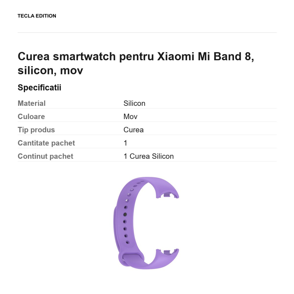 Curea smartwatch pentru Xiaomi Mi Band 8, silicon, mov [3]