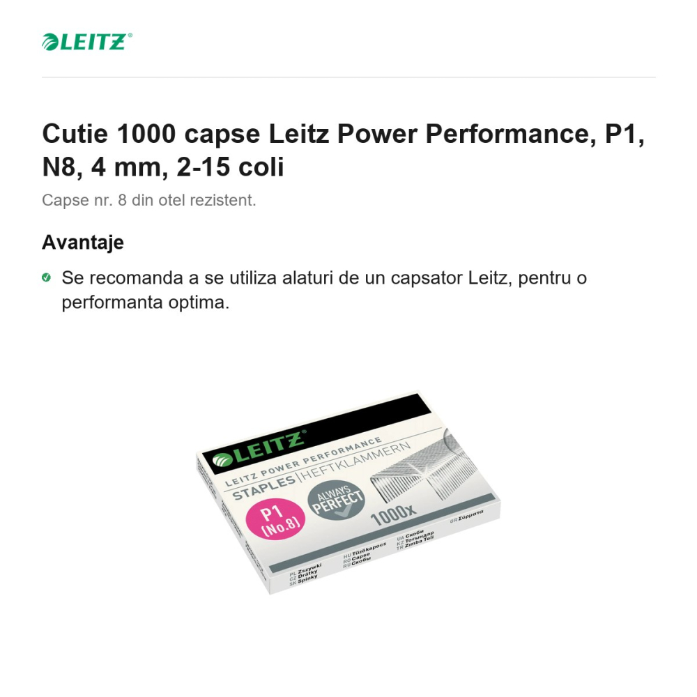 Cutie 1000 capse Leitz Power Performance, P1, N8, 4 mm, 2-15 coli [2]