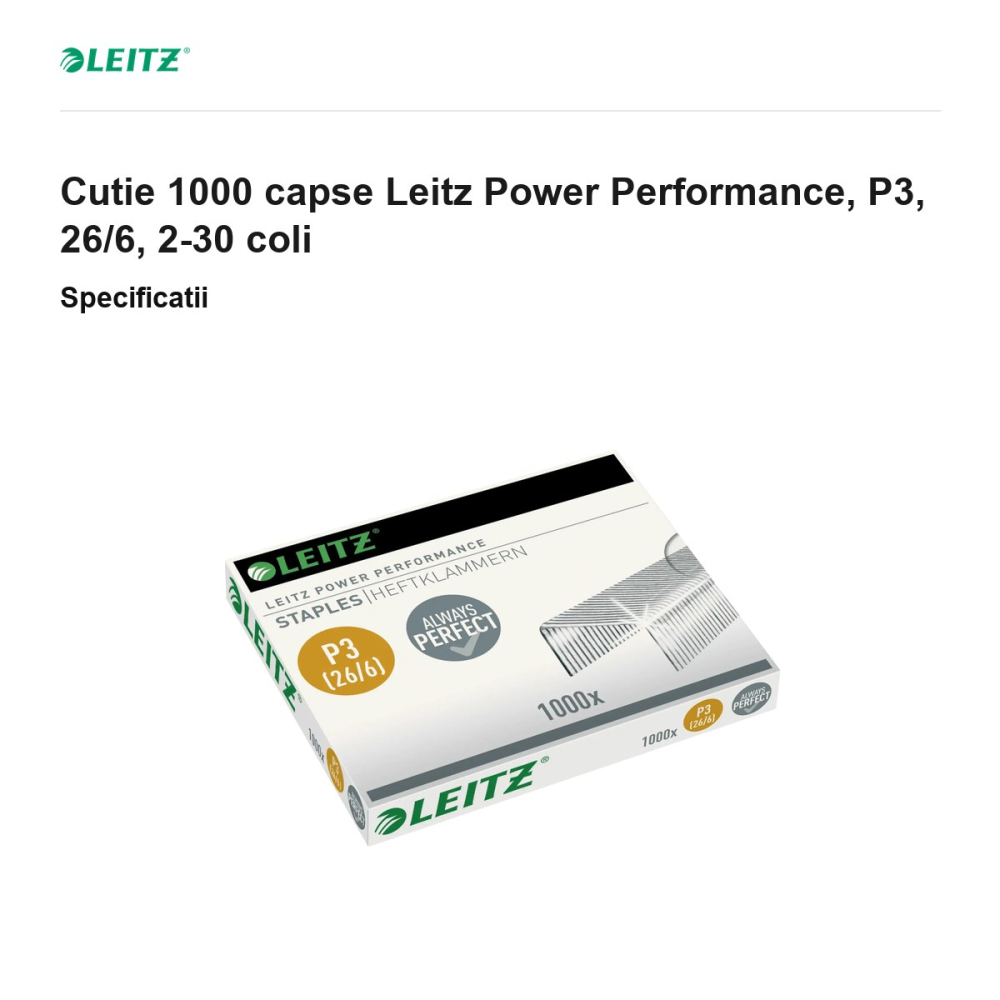 Cutie 1000 capse Leitz Power Performance, P3, 26/6, 2-30 coli [3]