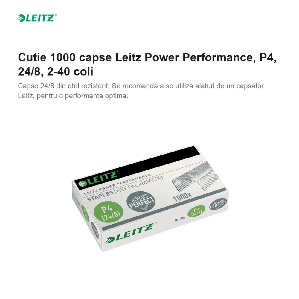 Cutie 1000 capse Leitz Power Performance, P4, 24/8, 2-40 coli [2]
