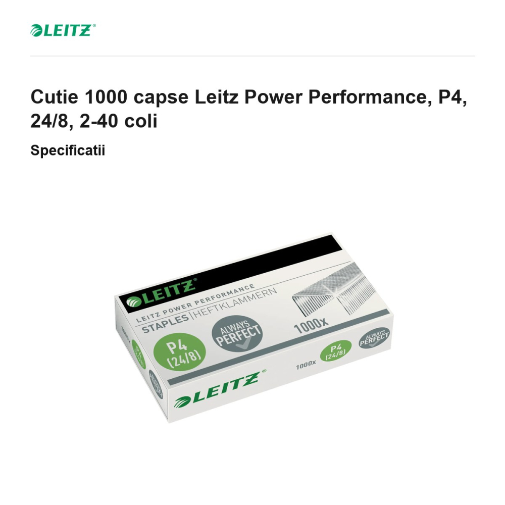 Cutie 1000 capse Leitz Power Performance, P4, 24/8, 2-40 coli [3]