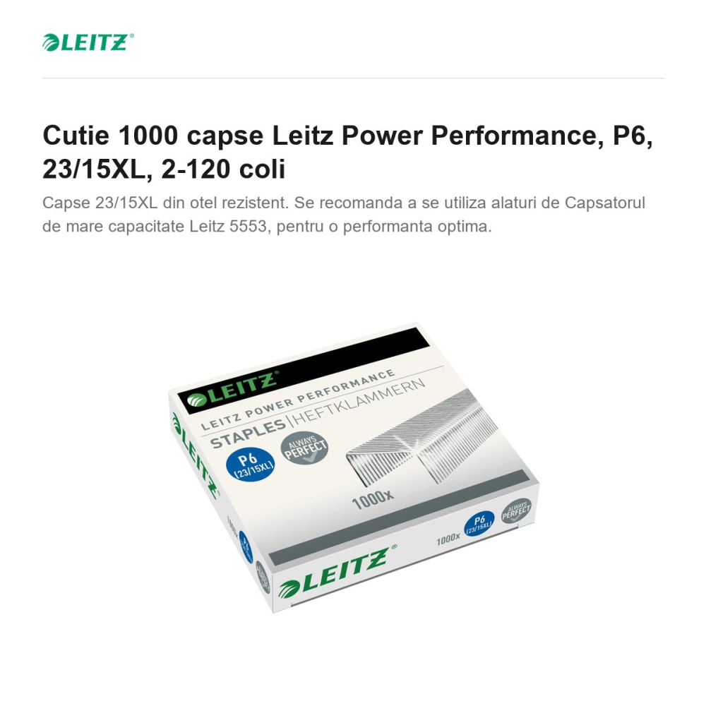 Cutie 1000 capse Leitz Power Performance, P6, 23/15XL, 2-120 coli [2]