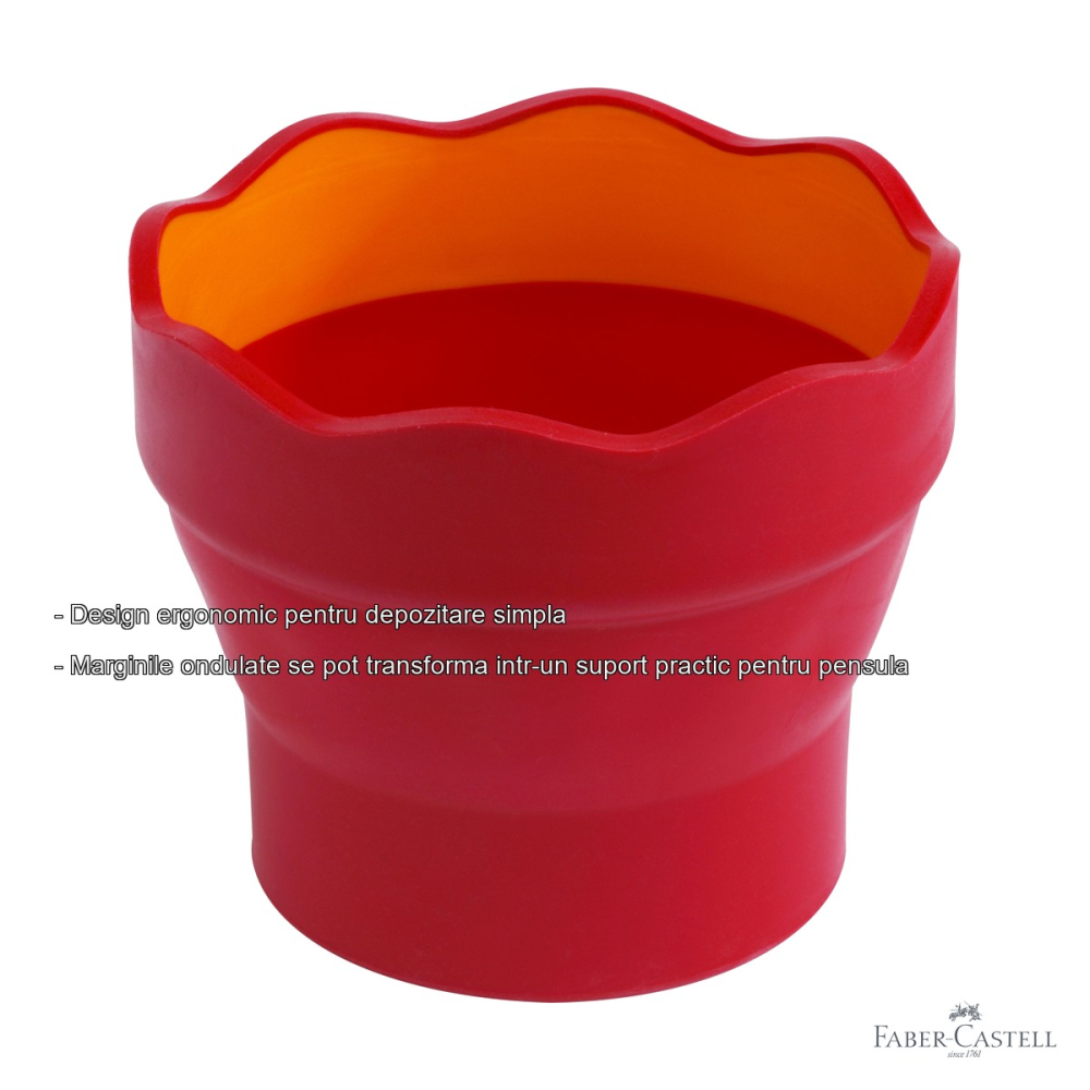 Cutie apa Click-Go Faber-Castell, design ergonomic cu margini ondulate, suport pensula inclus, rosie [2]