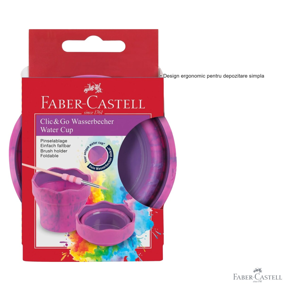 Cutie apa pliabila Faber-Castell Click&Go, model Unicorni roz marmorat, pentru activitati de pictura [3]