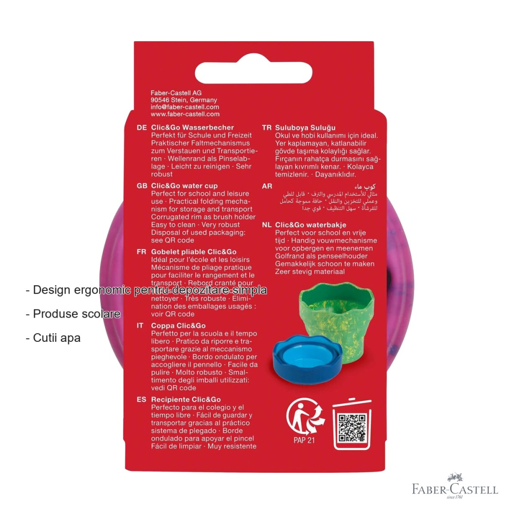 Cutie apa pliabila Faber-Castell Click&Go, model Unicorni roz marmorat, pentru activitati de pictura [2]